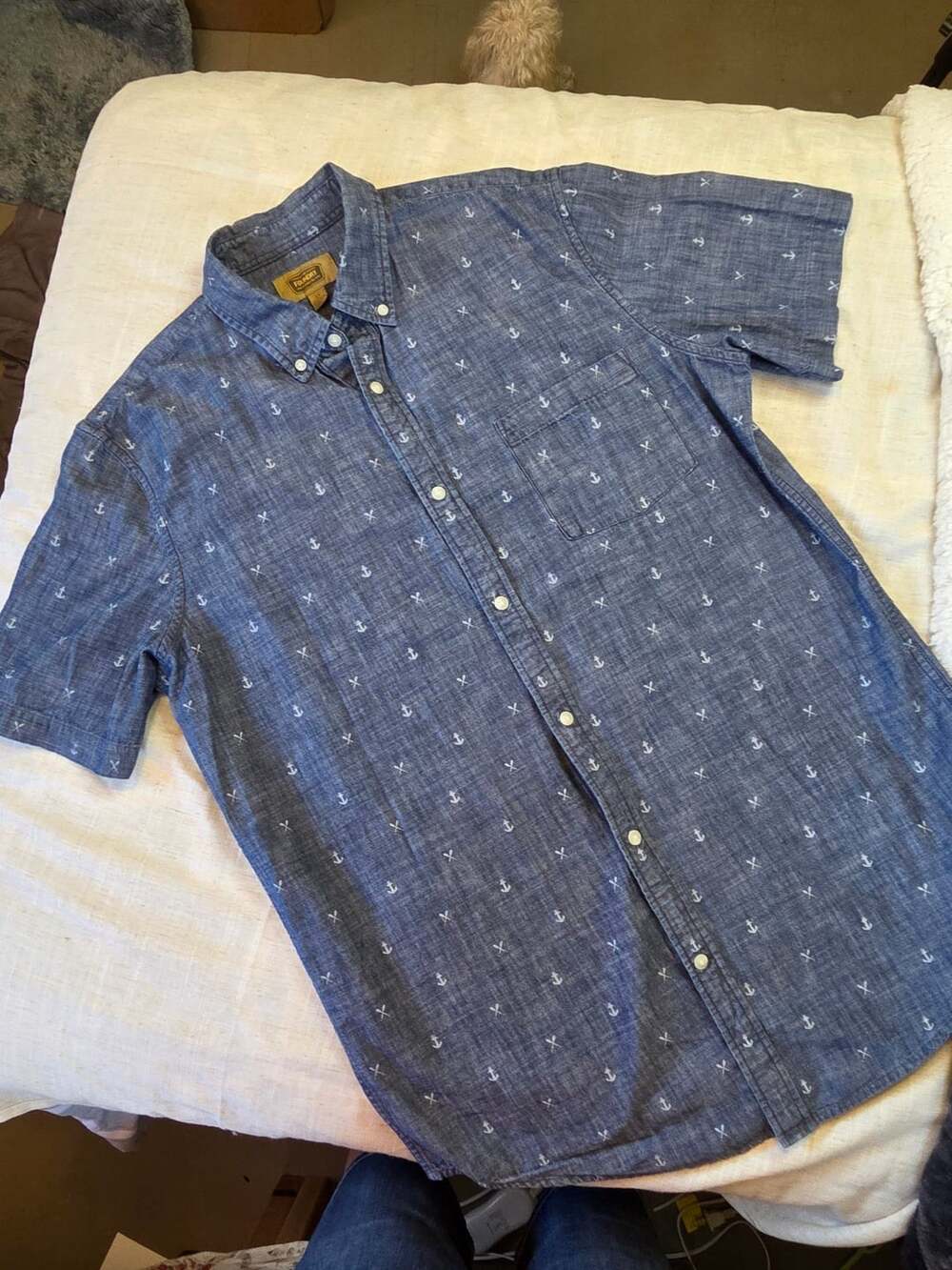 Grayers Clothiers Button Up Shirt Mens L Blue Polka Dot Cotton Shirt Sleeve